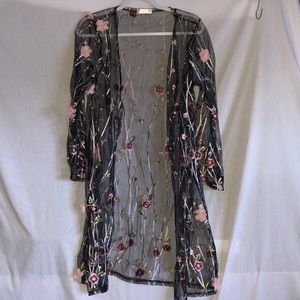 Karolina and Sophia XL embroidered sheer cardigan- black floral